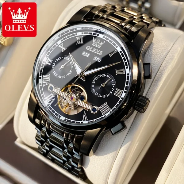 OLEVS Mechanical Men Watches Automatic Stainless Steel Waterproof Date Week Green Fashion Classic Wrist Watches 6607 1