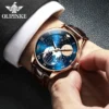 OUPINKE 3177 Luxury Men's Watches Comfortable Leather Strap Automatic Mechanical Watch for Man Starry Sky Earth Dial Sapphire 4