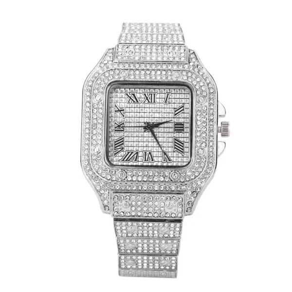 New Iced Out Women Men Watch Square Diamondd Black Numbers Quartz Luxury Hip Hop Wrist Watches Roman Clock Relogio Masculino 1