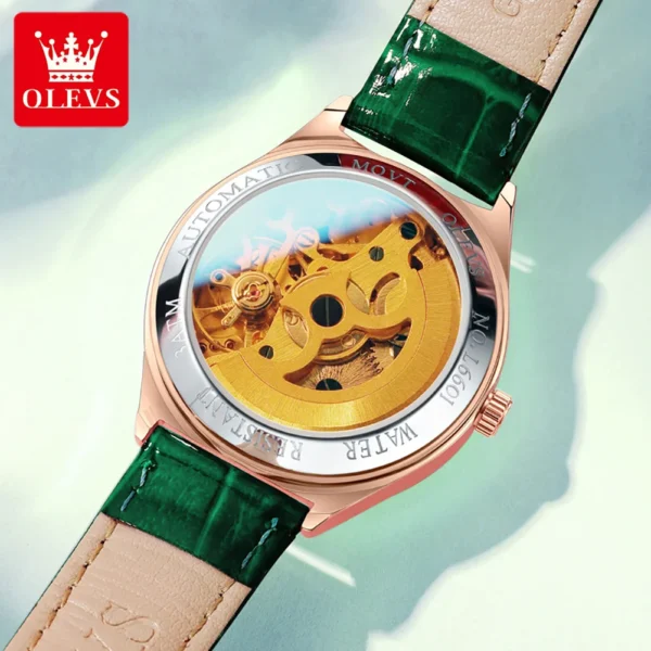 OLEVS Luxury Brand Women Mechanical Watch Leather Strap Waterproof Simple Fashion Ladies Automatic Wristwatch Relojes Para Mujer 2