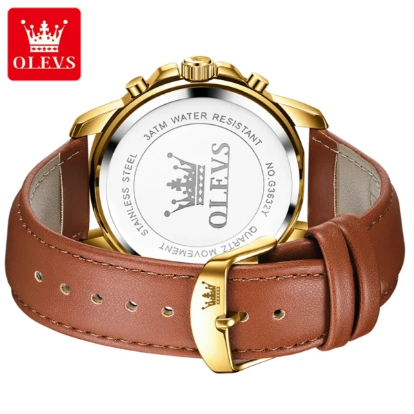 OLEVS 3632 High end Elegant Men's Watch Leather Strap Waterproof Moon Phase Chronograph Original Quartz Wristwatch Luxury Watch 2