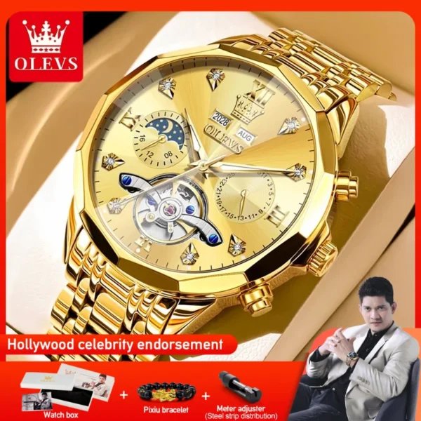 OLEVS 6621 Mens Watch Original Brand  Automatic Mechanical Business Watch Waterproof Watch for Men Calendar Mens Gifts Reloj 1