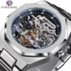 Forsining Casual Automatic Watch 3D Diamond Skeleton Hollow Mens Wristwatches Luminous Military Watches Tourbillon Montre Homme 1