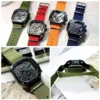 MEGIR Black Quartz Watch Men Waterproof Square Dial Wristwatch with Chronograph Stainless Steel Strap Luminous Hands Auto Date 5