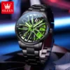 OLEVS 9937 Mens Watch Original Rotatable Wheel Hub Dial Fashion Trend Quartz Watch Waterproof Luminous Stainless Steel Reloj 5