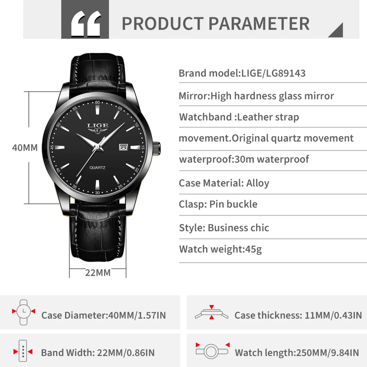 LIGE Classic Wrist Watches For Top Brand Luxury Business Date Waterproof Luminous Stainless Steel Men Quartz Wristwatch+Box 5