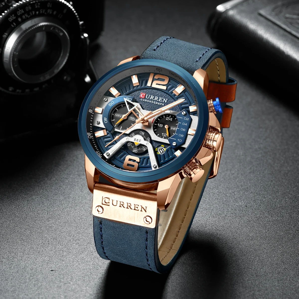 Curren 8329 Men Watch Leather Quartz Waterproof Wristwatch 6-Hand Chronograph Date Casual Fashion Luxury Relogio Masculino 4