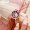 OUBAOER Ladies Mechanical Watch Automatic Skeleton Leather Strap Fashion Diamond Crystal Evening Banquet Dress Watches for Women 3