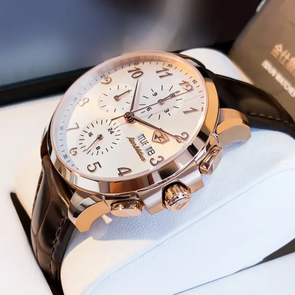 JSDUN High end Atmosphere Men's Fully Automatic Mechanical Watch Leather Strap Waterproof Date Business Watch for Man Original 1
