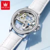 OLEVS Brand New Fashion Skeleton Mechanical Watch for Women Leather Strap Waterproof Transparent Womens Watches Relogio Feminino 4