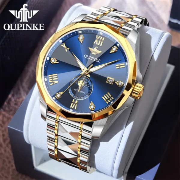 OUPINKE 3312 High end Luxury Men's Watches Moon Phase Date 50m Waterproof Automatic Mechanical Watch Luminous Brand Wrist Watch 1