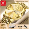 OLEVS Men‘s Watches Gold Original Quartz Wristwatch Waterproof Luminous Watch for Male Rhombus Mirror Date Week Luxury Dress 1