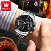 OLEVS Original Moon Phase Men Watches Luminous Skeleton Waterproof Quartz Watch Calendar Chronograph Stainless Steel Wristwatch 3