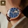 OLEVS Men's Watches Trend Fashion Original Automatic Mechanical Watch fro Man Leather Strap Hollowed Out Dial Flywheel Movement 3