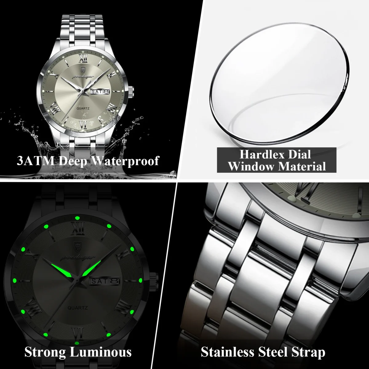 POEDAGAR Luxury Fashion Men Clock Waterproof Luminous Week Date Sports Man Wristwatch Stainless Steel Men's Quartz Watches Reloj 4