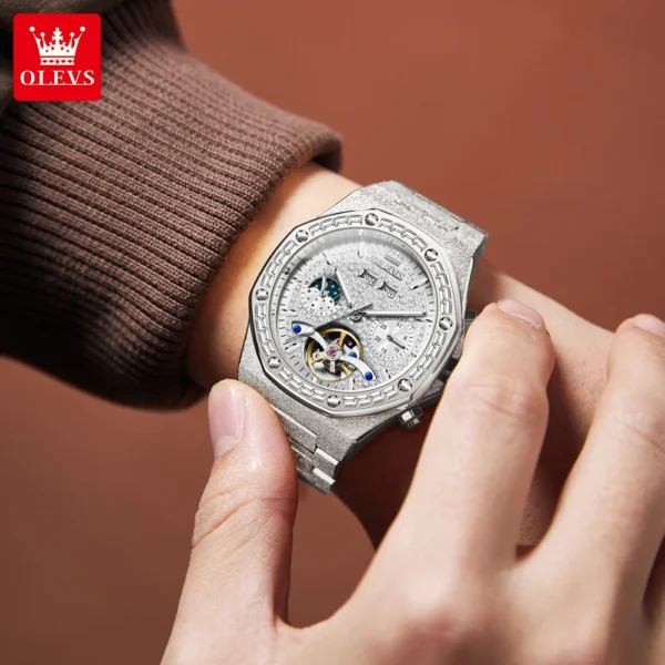 OLEVS 9805 Mens Watch Original Brand Tourbillon Automatic Mechanical Watch Diamond Dial Waterproof Moon Phase Watches For Men 2