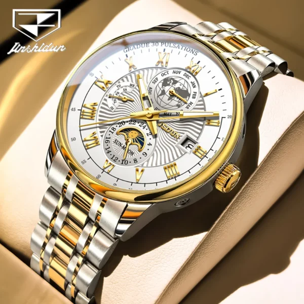JinShiDun 8909 Luxury Brand Watches Moon Phase Luminous Waterproof Automatic Mechanical Watch for Man Date Stainless Steel Watch 2