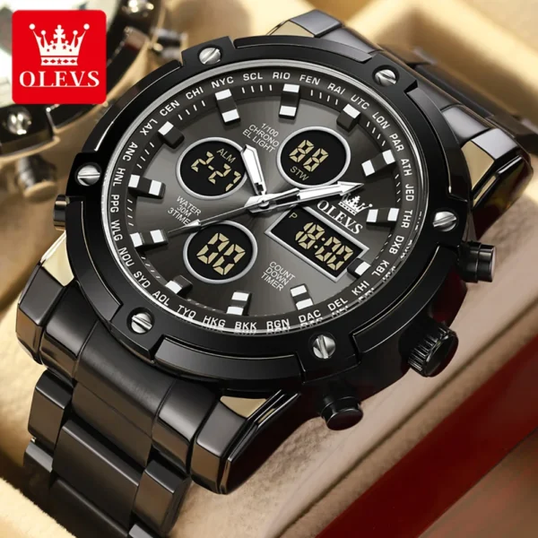 OLEVS Original Brand Men's Watches Waterproof Trendy Electronic Watch Multifunctional LED Luminous Fashion Stainless Steel 1