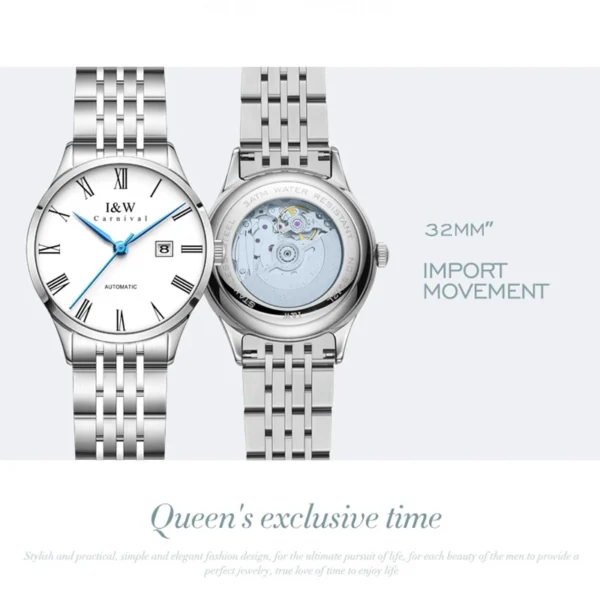 I&W Luxury Mechanical Watches for Woman Stainless Steel Ladies Automatic Watch Japan Movement Calendar Sapphire Watch Women 2025 2