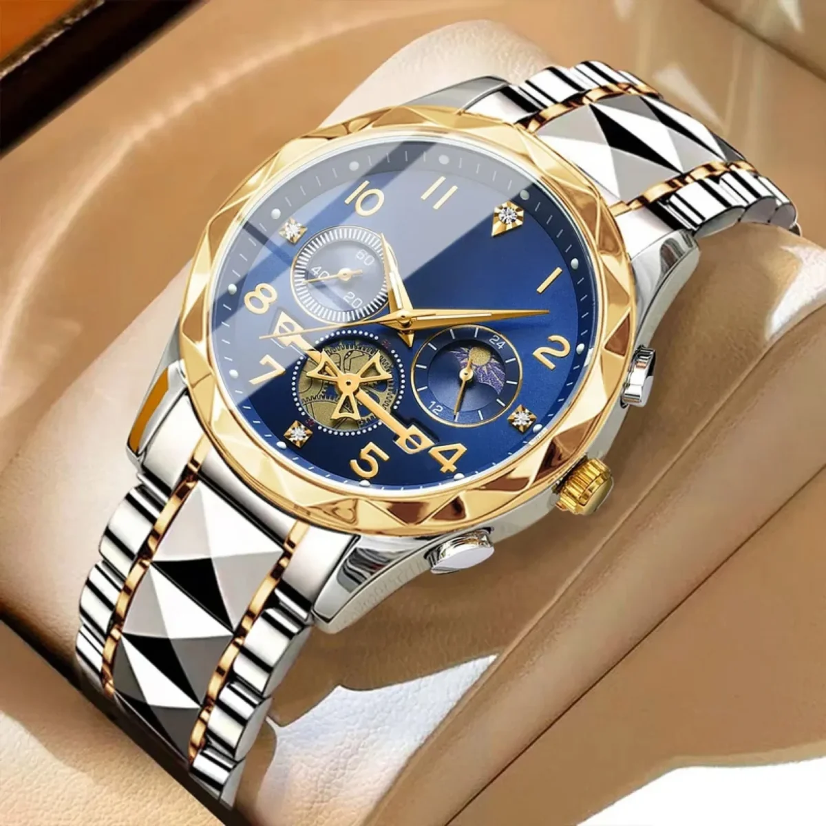 Luxury Watch for Man Sports Leather Men Quartz Watch Waterproof Luminous Chronograph Men's Watches Male Clock Reloj+box 4