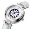 RUIMAS 6776 Women Automatic Mechanical Watches Fashion Elegant Flower Diamond Silvery White Leather Strap Wristwatch for Ladies 1