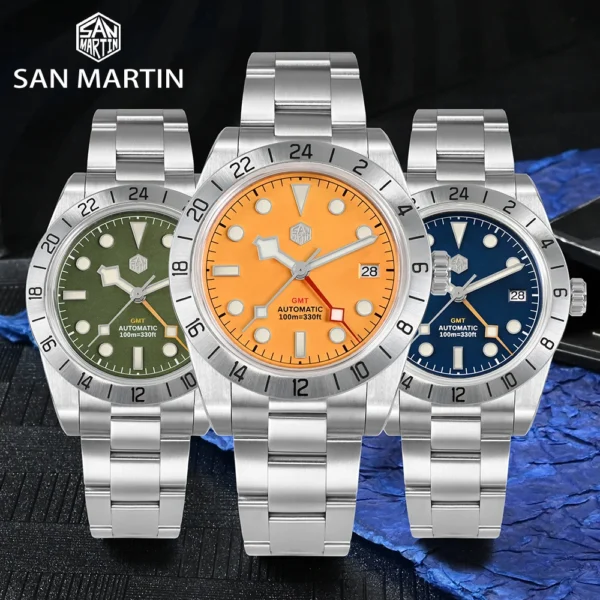 San Martin NH34 39mm BB GMT Luxury Men's Watches Business Dress Watch For Men Automatic Mechanical Sapphire Date Windows BGW9 2