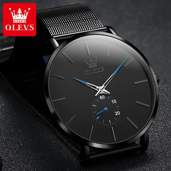 OLEVS Fashion Men's Watches Minimalism Ultrathin Original Quartz Wristwatch Waterproof Watch for Man Luminous Casual Mesh Strap 1