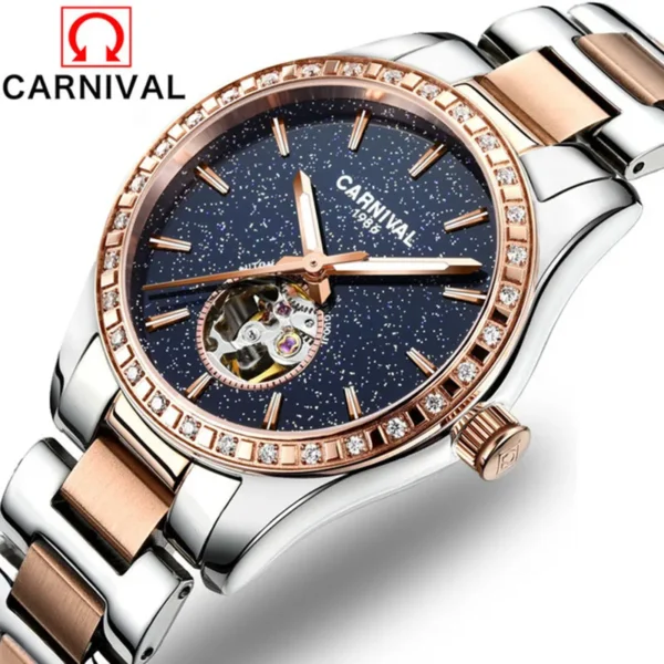 CARNIVAL Brand Skeleton Watch Ladies Luxury Sapphire Automatic Movement Mechanical Wristwatches Waterproof for Women Reloj Mujer 2