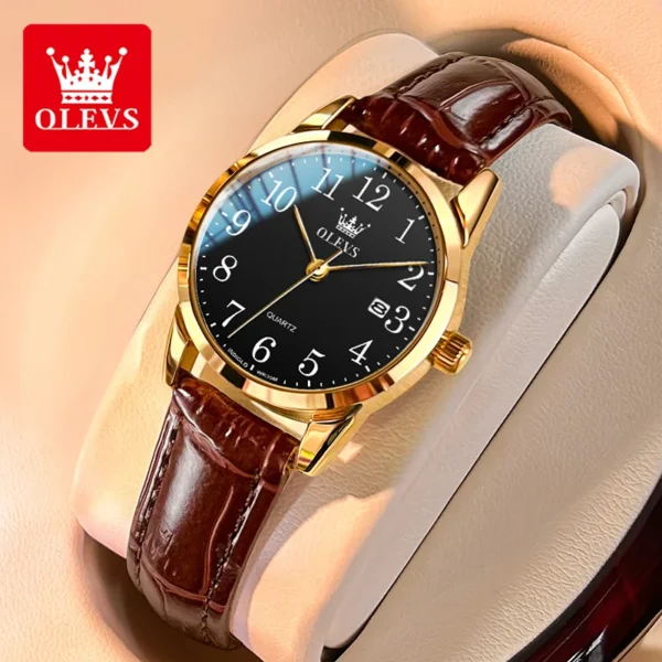 OLEVS Brand Fashion Quartz Watch for Men and Women Leather Strap Waterproof Original Watch Arabic Numeral Scale Giving to Elders 2