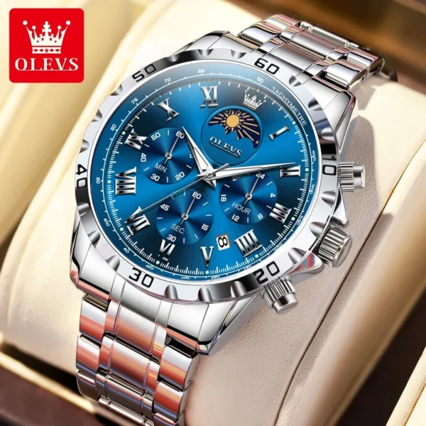 OLEVS Original Luminous Men's Watches Date Chronograph Moon Phase Quartz Watch for Man Waterproof Fashion Skeleton Clock Watch 2