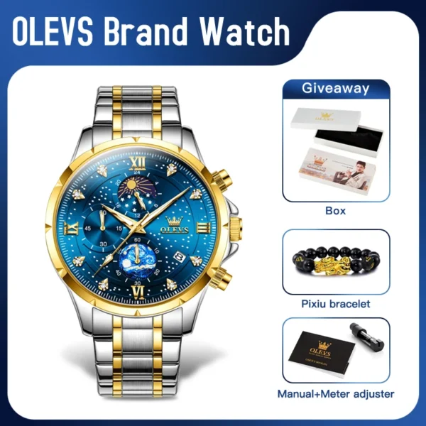 OLEVS 9807 New Mens Watches Original Quartz Watch Multifuncion Chronograph Watch For Man Waterproof Luminous Mens Gifts Freebie 2