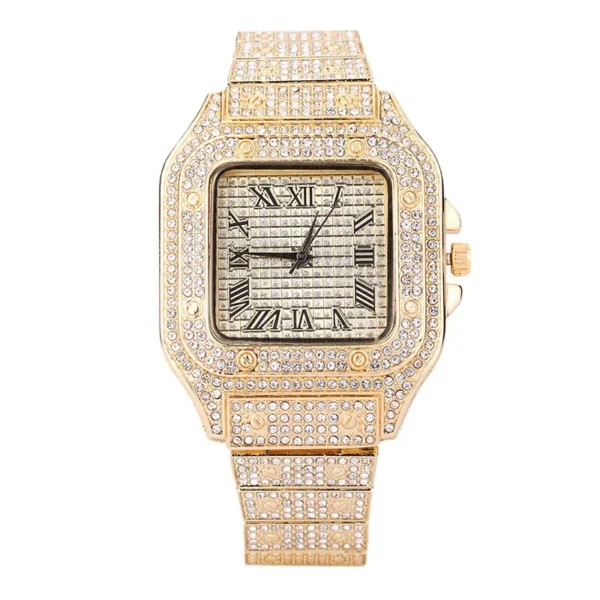 New Iced Out Women Men Watch Square Diamondd Black Numbers Quartz Luxury Hip Hop Wrist Watches Roman Clock Relogio Masculino 2