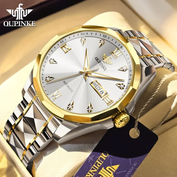 OUPINKE Luxury Men's Watches Sapphire Prism Mirror Dual Calendar Automatic Mechanical Watch for Man Waterproof Luminous Watch 1