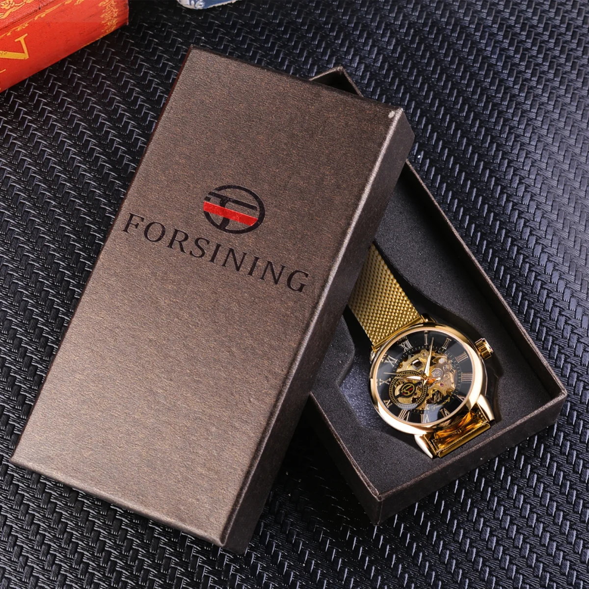 Forsining Fashion Women's Luxury  Golden Mechanical  Watch Roman Numerals Transparent Skeleton Watches Stainless Steel Clock 6