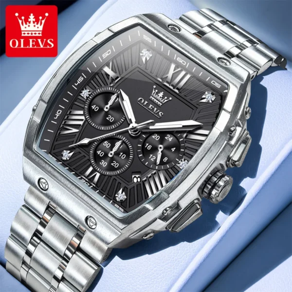 OLEVS 5639 Men's Watches Tonneau Chronograph Stainless Steel Waterproof Quartz Watch Luminous Date Original Brand Watch for Man 1