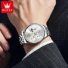 OLEVS Original Brand Men's Watches Business Waterproof Quartz Watch Stainless Steel Strap Chronometer Moon Phase Watch for Men 2