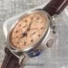 Corgeut 42mm Automatic Men's Watch Date Day Month Year Salmon Dial Multifunction 316L Leather Strap Polished Case Day Night 5
