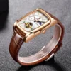 LIGE Fashion Men's Mechanical Wristwatches Top Brand Luxury Leather Square Watch Men Business Sports Tourbillon Watch For Men 4