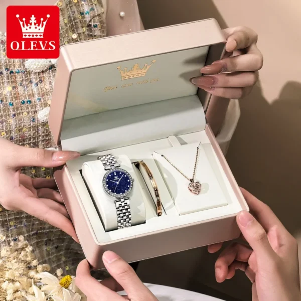 OLEVS Luxury Elegant Women's Watches Romantic Bracelet Necklace Set Quartz Watch Starry Sky Dial Waterproof Brand Wrist Watch 1
