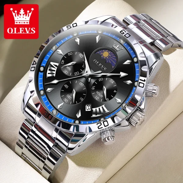 OLEVS Original Brand Men's Watches Moon Phase Waterproof Skeleton Trend Quartz Watch for Male Luminous Chronograph Calendar 1