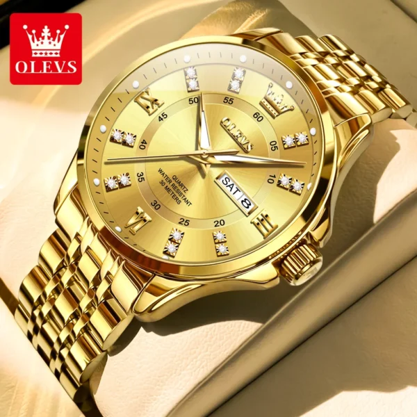 OLEVS Top Brand Men's Watches Luxury Fashion Original Quartz Watch for Man Star Ring Diamond Scale Waterproof Luminous Date Week 1
