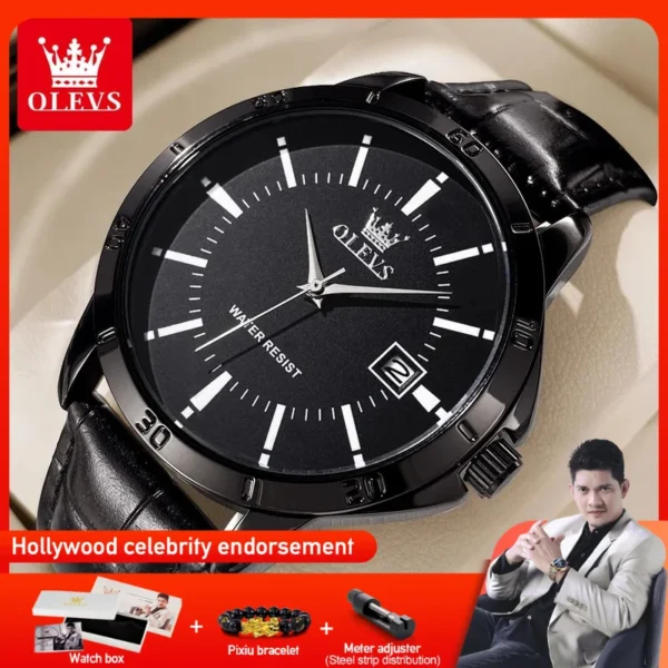 OLEVS TY716 Mens Watch Original Fashion Quartz Watch For Men Waterproof Leather Strap Calendar Daily Automatic Date Mens Gifts 1