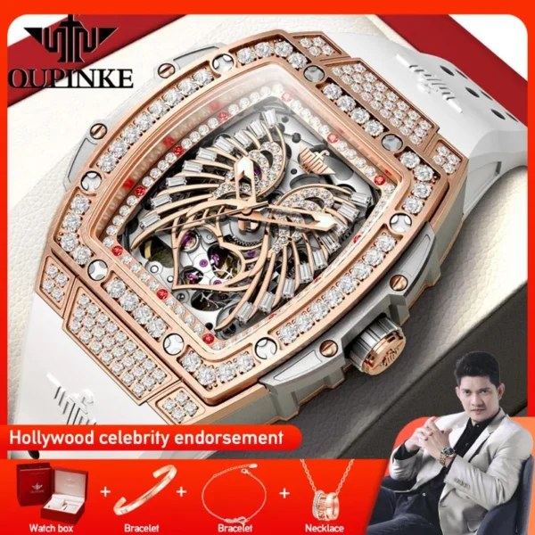 OUPINKE 3225 Womens Watch Original Luxury Hollow Out Automatic Mechanical Watch Diamond Bezel Watches For Women Waterproof Gifts 1