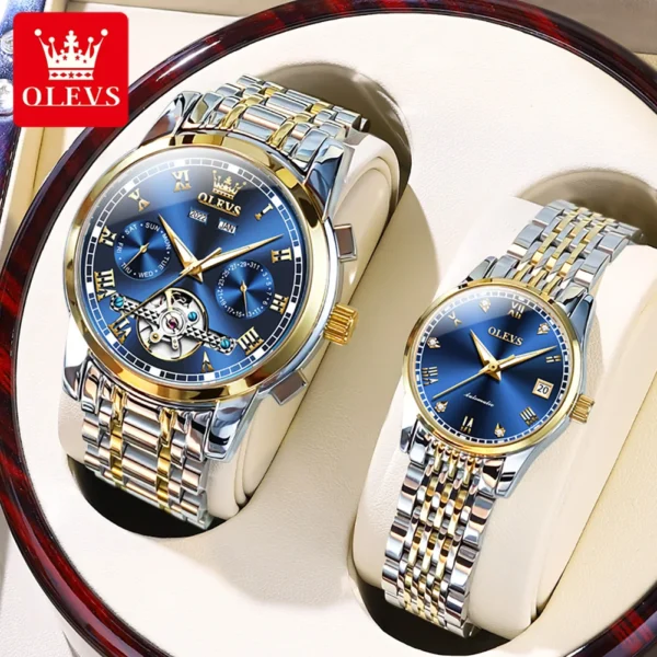 OLEVS Luxury Brand Original Couple Watch Stainless Steel Strap Waterproof Fully Automatic Mechanical Watch Romantic Lover Watch 1