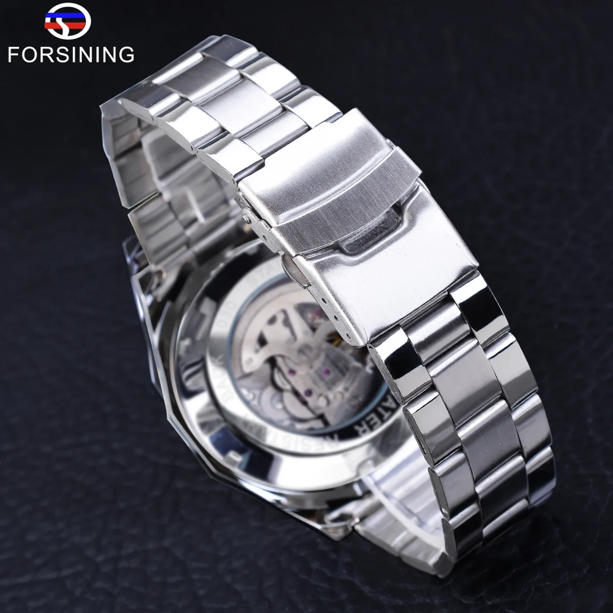 Forsining 2021 Stainless Steel Waterproof Mens Skeleton Watches Top Brand Luxury Transparent Mechanical Sport Male Wrist Watches 6