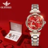OUPINKE 3180 Automatic Mechanical Wrist Watch for Women Elegant Rose Gold Steel Strap Diamond Scale Seiko Movement Ladies Watch 1