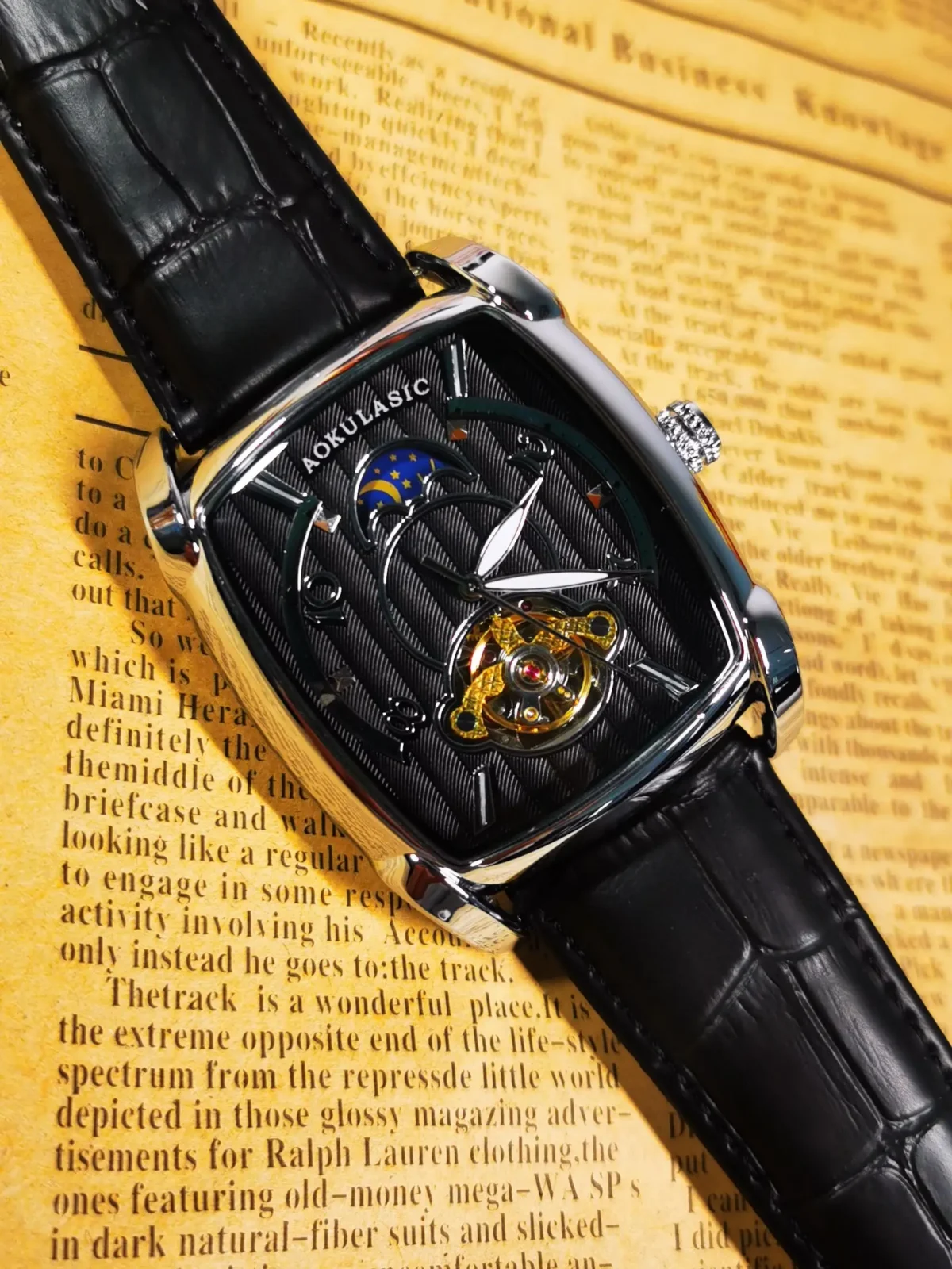 Tonneau Moon Phase Automatic Watch for Men Luxury Brand Tourbillon Skeleton Mechanical Watches Leather Belt Luminous Hands Clock 5