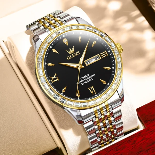 OLEVS Original Fashion Men's Watches Diamond Dial Waterproof Luminous Quartz Watch for Man Week Calendar Business Brand Watch 1