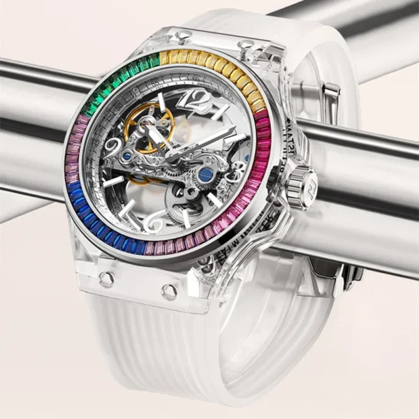 Luxury Mechanical Women Watch Transparent Case Skeleton Elegant Silicone Strap Waterproof Ladies Wristwatch Girls Dress Watch 2