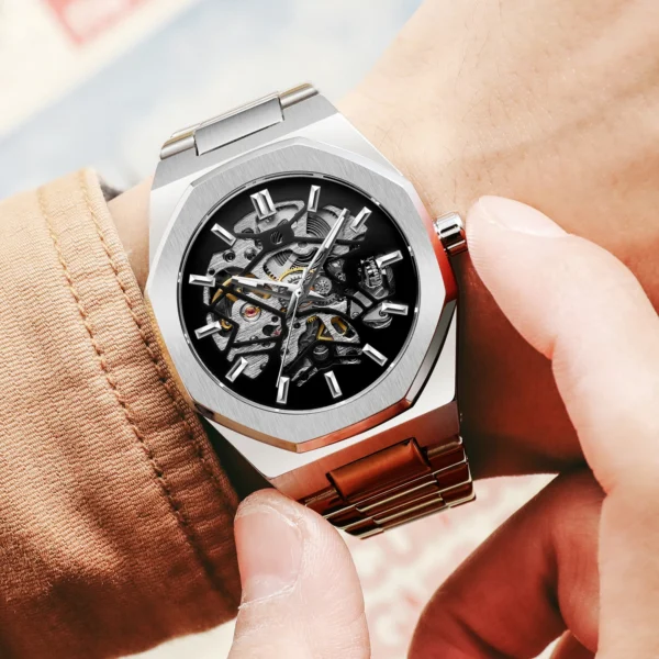 FORSINING Fashion Automatic Mens Watches Top Brand Mechanical Transparent Waterproof Military Stainless Steel Sport Wristwatches 2